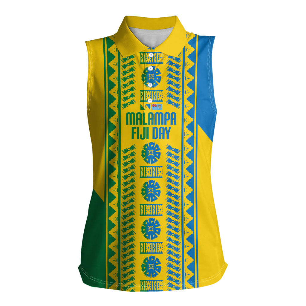 Malampa Fiji Day Women Sleeveless Polo Shirt 10 October Together We Grow Tapa Motifs