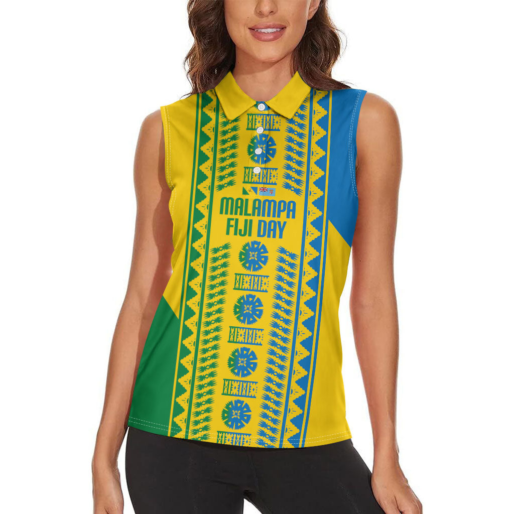Malampa Fiji Day Women Sleeveless Polo Shirt 10 October Together We Grow Tapa Motifs