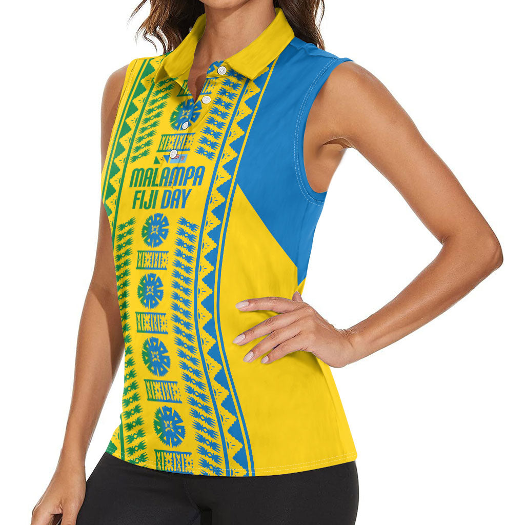 Malampa Fiji Day Women Sleeveless Polo Shirt 10 October Together We Grow Tapa Motifs