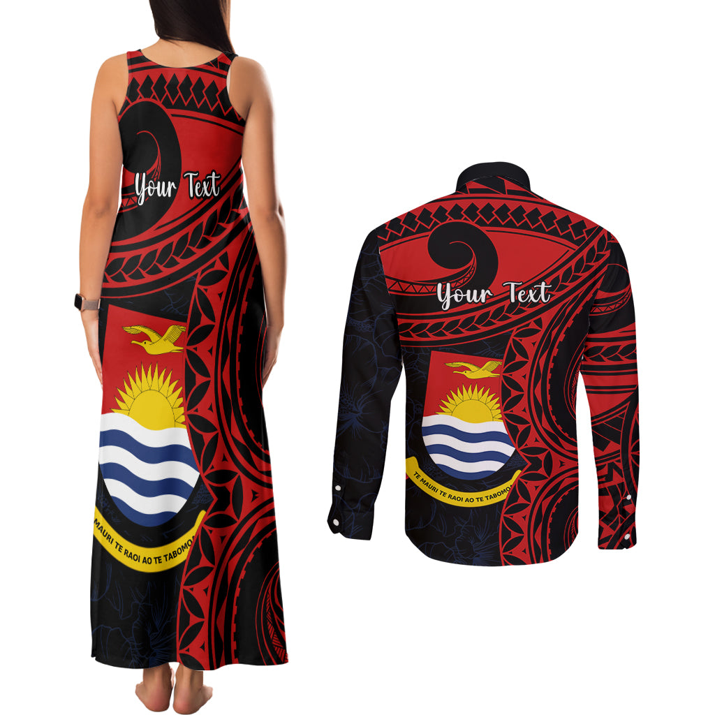 Personalised Kiribati Human Rights Day Couples Matching Tank Maxi Dress and Long Sleeve Button Shirt Coat Of Arms With Polynesian Tropical Flowers LT14 - Polynesian Pride