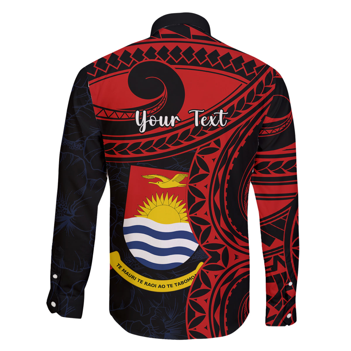 Personalised Kiribati Human Rights Day Family Matching Long Sleeve Bodycon Dress and Hawaiian Shirt Coat Of Arms With Polynesian Tropical Flowers LT14 - Polynesian Pride