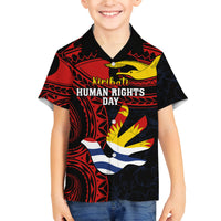 Personalised Kiribati Human Rights Day Family Matching Long Sleeve Bodycon Dress and Hawaiian Shirt Coat Of Arms With Polynesian Tropical Flowers LT14 Son's Shirt Black - Polynesian Pride