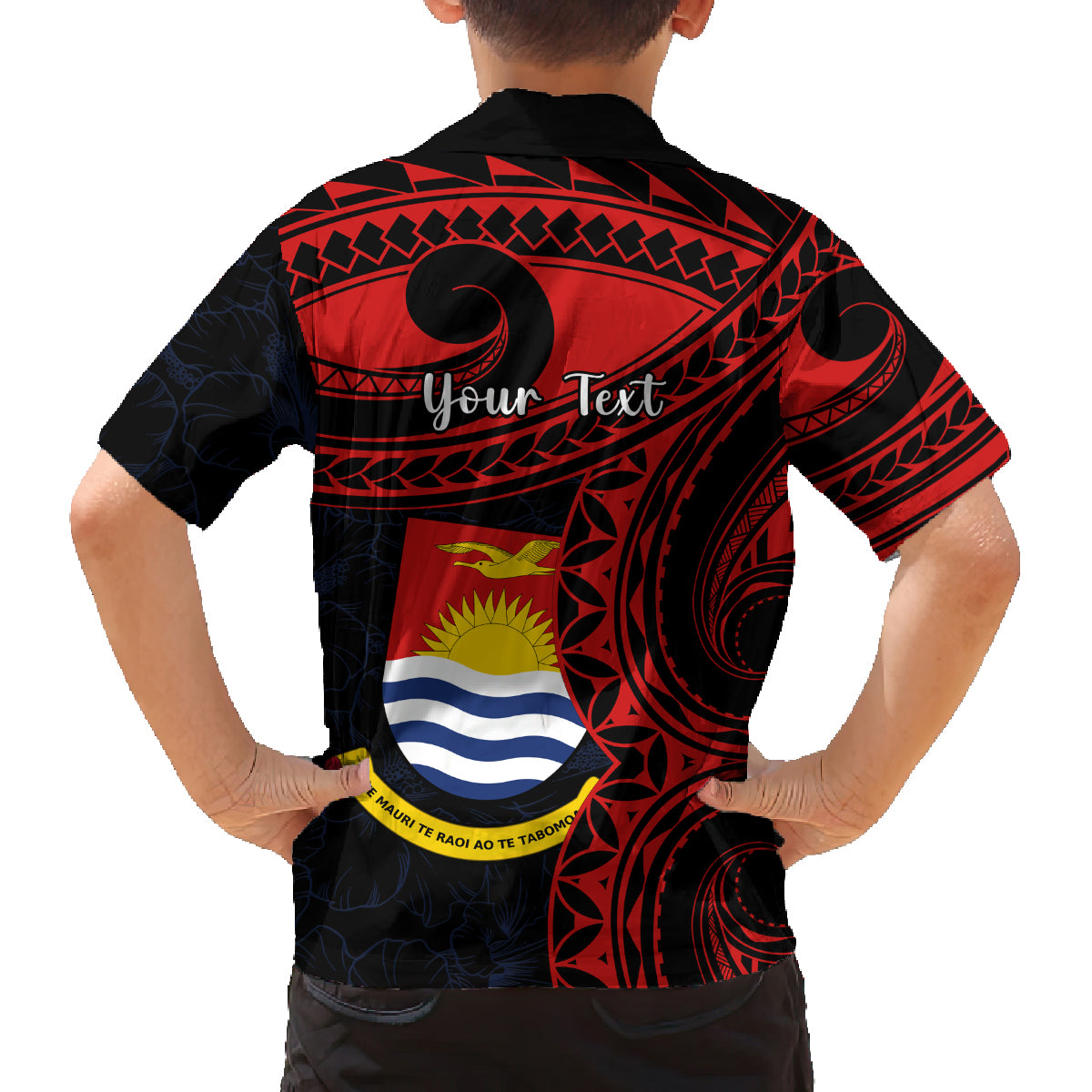 Personalised Kiribati Human Rights Day Family Matching Off Shoulder Maxi Dress and Hawaiian Shirt Coat Of Arms With Polynesian Tropical Flowers LT14 - Polynesian Pride