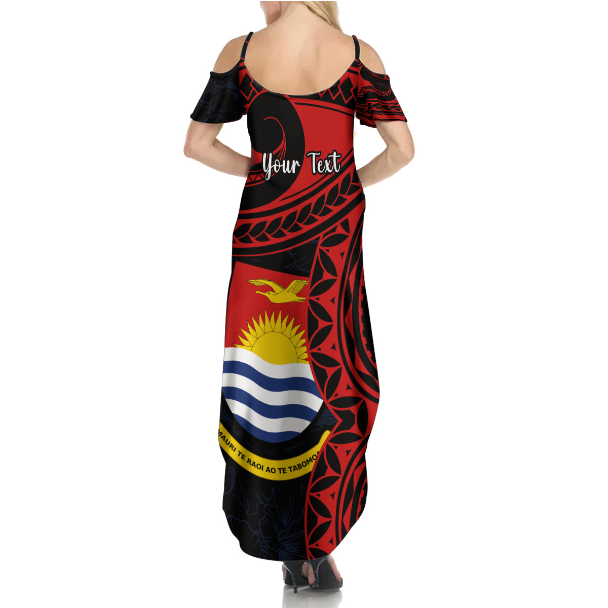 Personalised Kiribati Human Rights Day Summer Maxi Dress Coat Of Arms With Polynesian Tropical Flowers LT14 - Polynesian Pride