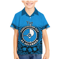 Personalised Yap Constitution Day Family Matching Mermaid Dress and Hawaiian Shirt FSM Seal Happy 24 December LT14 Son's Shirt Blue - Polynesian Pride