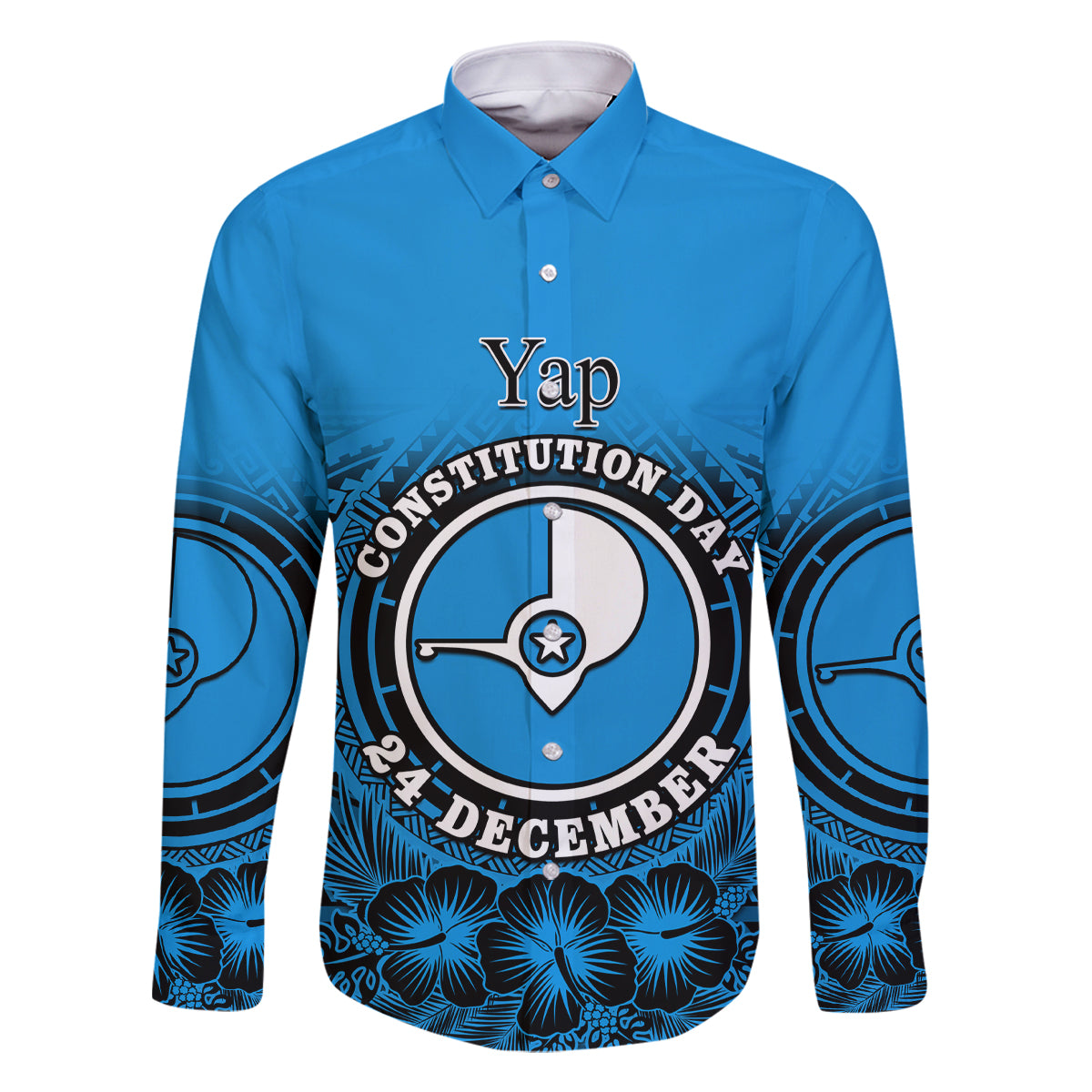 Personalised Yap Constitution Day Family Matching Summer Maxi Dress and Hawaiian Shirt FSM Seal Happy 24 December LT14 Dad's Shirt - Long Sleeve Blue - Polynesian Pride