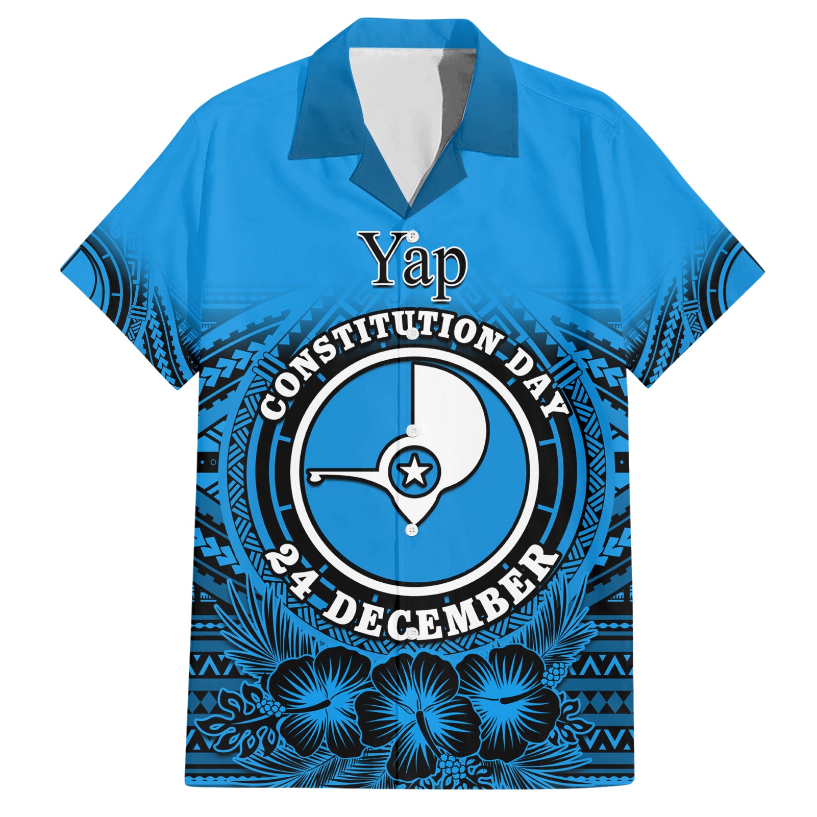 Personalised Yap Constitution Day Hawaiian Shirt FSM Seal Happy 24 December LT14 Blue - Polynesian Pride