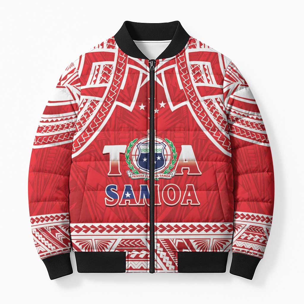 Samoa Rugby Custom Bomber Puffer Jacket Toa Samoa Pacific Sporty Red - Polynesian Pride
