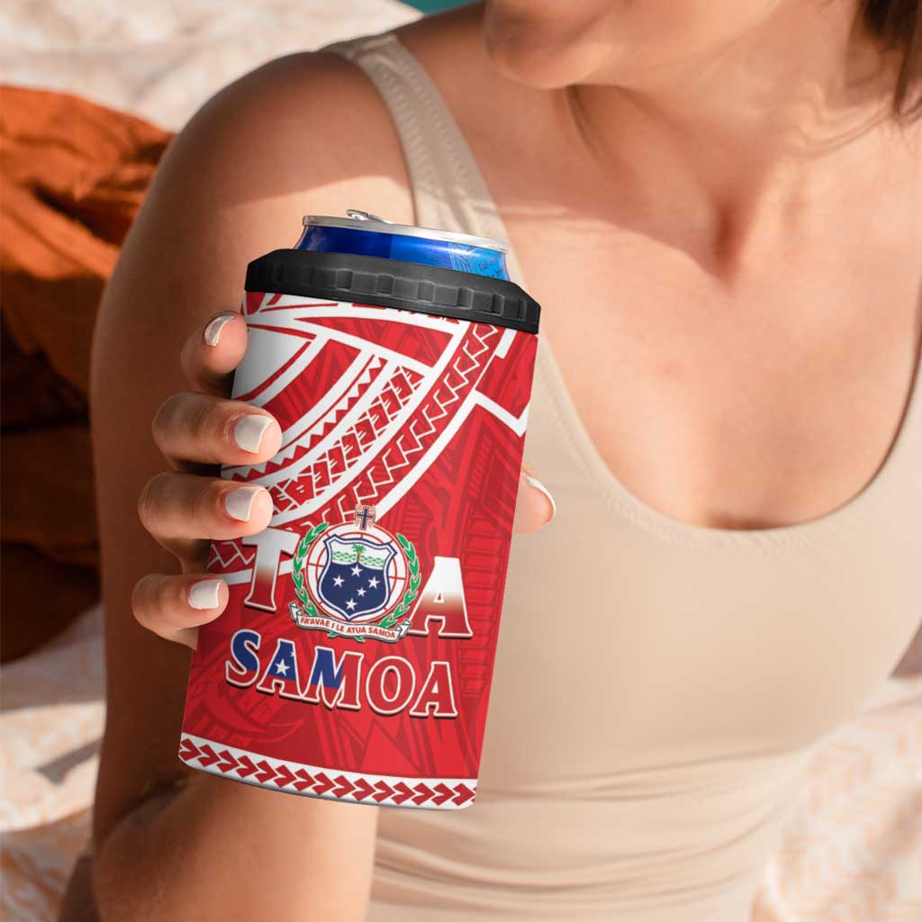 Samoa Rugby Custom 4 in 1 Can Cooler Tumbler Toa Samoa Pacific Sporty Red - Polynesian Pride