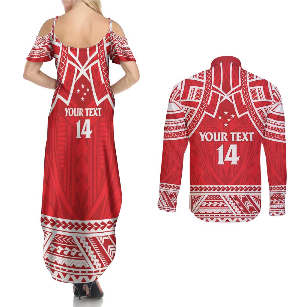 Samoa Rugby Custom Couples Matching Summer Maxi Dress and Long Sleeve Button Shirt Toa Samoa Pacific Sporty Red - Polynesian Pride