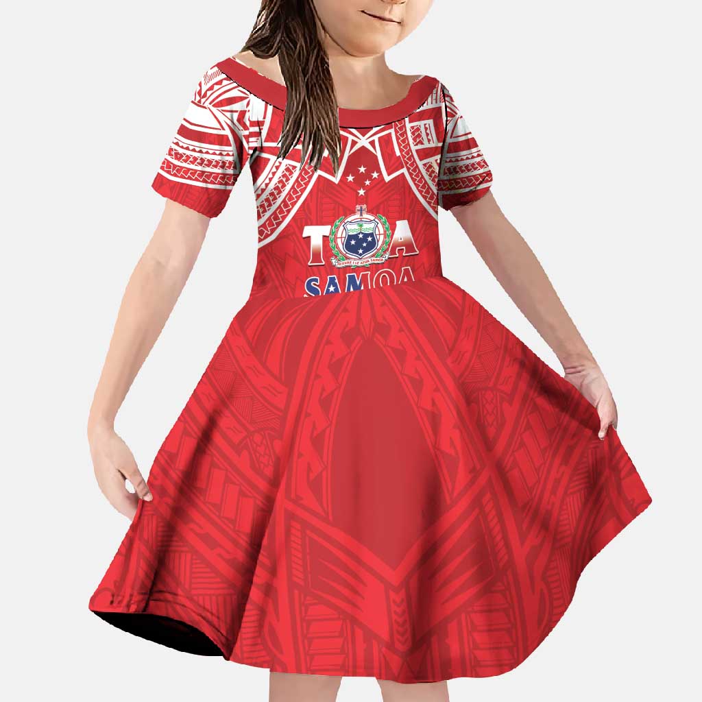 Samoa Rugby Custom Family Matching Off Shoulder Maxi Dress and Hawaiian Shirt Toa Samoa Pacific Sporty Red - Polynesian Pride