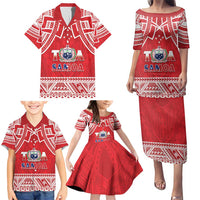 Samoa Rugby Custom Family Matching Puletasi and Hawaiian Shirt Toa Samoa Pacific Sporty Red - Polynesian Pride