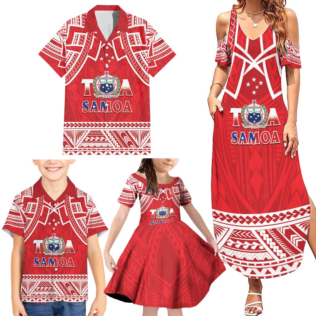 Samoa Rugby Custom Family Matching Summer Maxi Dress and Hawaiian Shirt Toa Samoa Pacific Sporty Red - Polynesian Pride