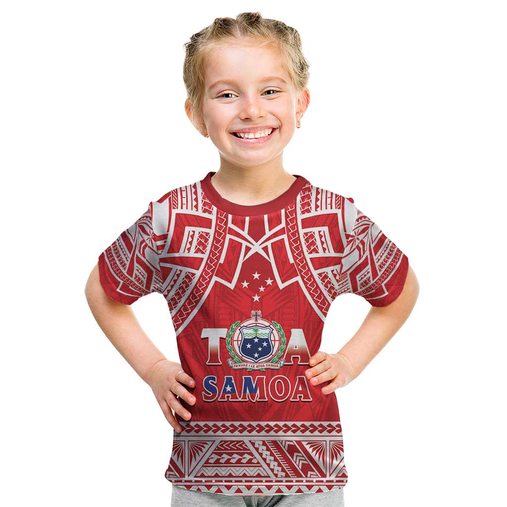 Samoa Rugby Custom Kid T Shirt Toa Samoa Pacific Sporty Red - Polynesian Pride