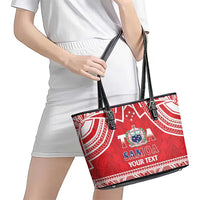 Samoa Rugby Custom Leather Tote Bag Toa Samoa Pacific Sporty Red - Polynesian Pride