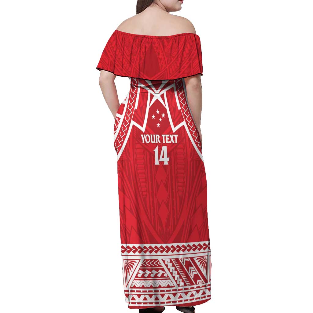 Samoa Rugby Custom Off Shoulder Maxi Dress Toa Samoa Pacific Sporty Red - Polynesian Pride