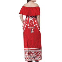 Samoa Rugby Custom Off Shoulder Maxi Dress Toa Samoa Pacific Sporty Red - Polynesian Pride