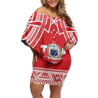 Samoa Rugby Custom Off Shoulder Short Dress Toa Samoa Pacific Sporty Red - Polynesian Pride