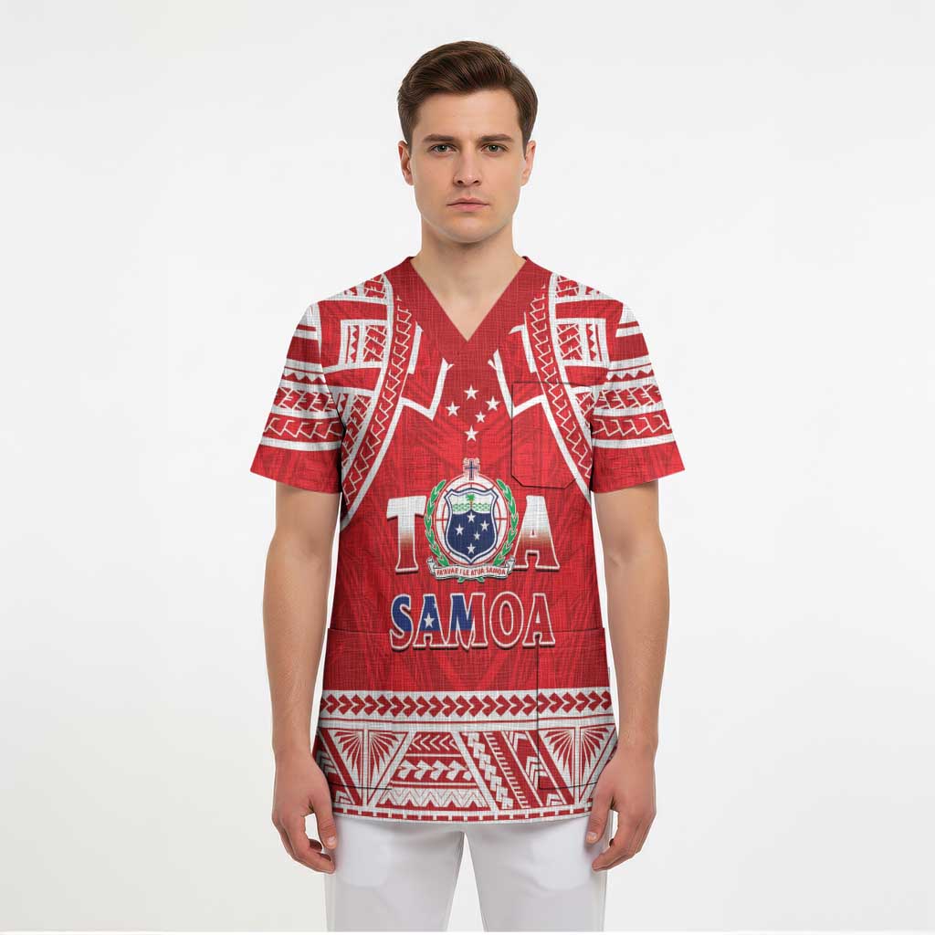 Samoa Rugby Custom Scrub Top Toa Samoa Pacific Sporty Red - Polynesian Pride