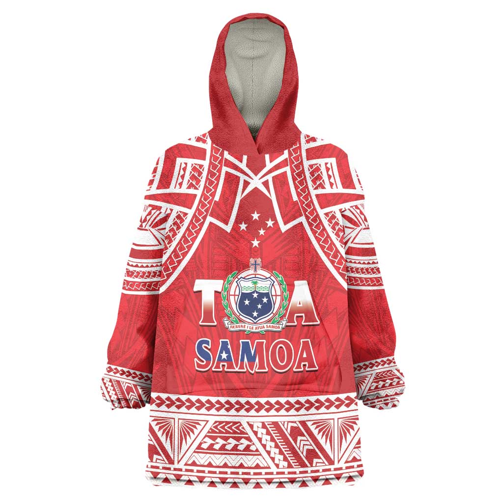 Samoa Rugby Custom Wearable Blanket Hoodie Toa Samoa Pacific Sporty Red - Polynesian Pride
