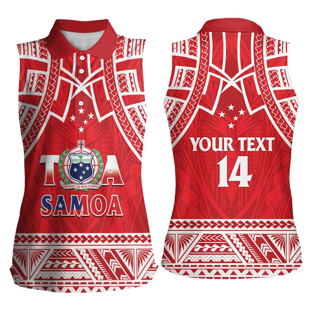 Samoa Rugby Custom Women Sleeveless Polo Shirt Toa Samoa Pacific Sporty Red - Polynesian Pride