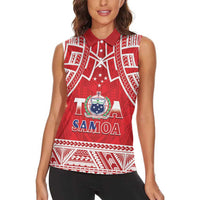 Samoa Rugby Custom Women Sleeveless Polo Shirt Toa Samoa Pacific Sporty Red - Polynesian Pride