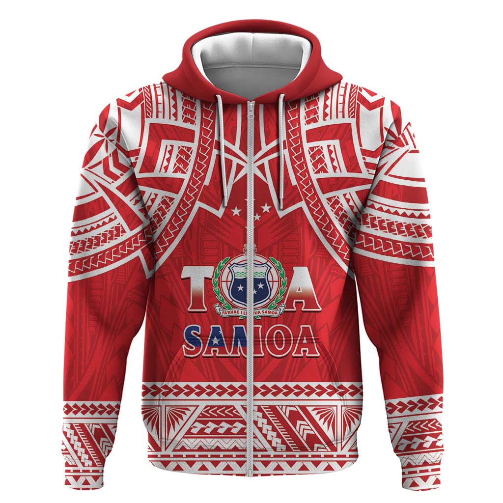 Samoa Rugby Custom Zip Hoodie Toa Samoa Pacific Sporty Red - Polynesian Pride