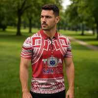 Samoa Rugby Custom Zipper Polo Shirt Toa Samoa Pacific Sporty Red - Polynesian Pride