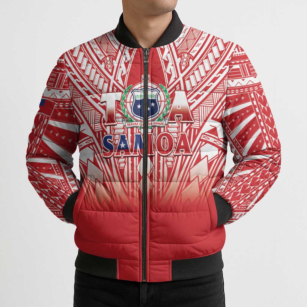 Toa Samoa Rugby Custom Bomber Puffer Jacket Samoa mo Samoa Polynesian Pacific Red - Polynesian Pride