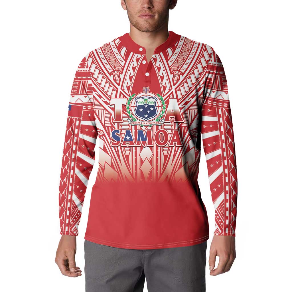 Toa Samoa Rugby Custom Button Sweatshirt Samoa mo Samoa Polynesian Pacific Red - Polynesian Pride