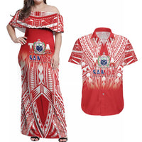 Toa Samoa Rugby Custom Couples Matching Off Shoulder Maxi Dress and Hawaiian Shirt Samoa mo Samoa Polynesian Pacific Red - Polynesian Pride