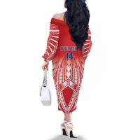Toa Samoa Rugby Custom Family Matching Off The Shoulder Long Sleeve Dress and Hawaiian Shirt Samoa mo Samoa Polynesian Pacific Red - Polynesian Pride