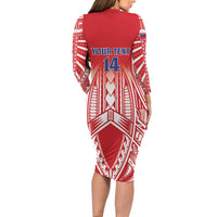 Toa Samoa Rugby Custom Long Sleeve Bodycon Dress Samoa mo Samoa Polynesian Pacific Red - Polynesian Pride
