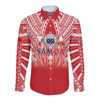 Toa Samoa Rugby Custom Long Sleeve Button Shirt Samoa mo Samoa Polynesian Pacific Red - Polynesian Pride