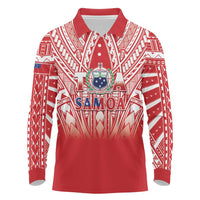 Toa Samoa Rugby Custom Long Sleeve Polo Shirt Samoa mo Samoa Polynesian Pacific Red - Polynesian Pride