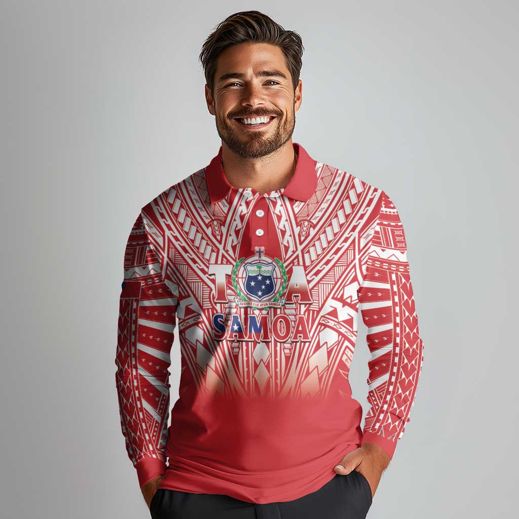 Toa Samoa Rugby Custom Long Sleeve Polo Shirt Samoa mo Samoa Polynesian Pacific Red - Polynesian Pride