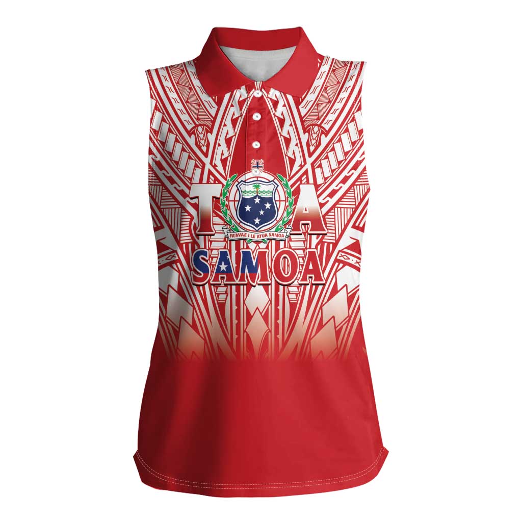 Toa Samoa Rugby Custom Women Sleeveless Polo Shirt Samoa mo Samoa Polynesian Pacific Red - Polynesian Pride