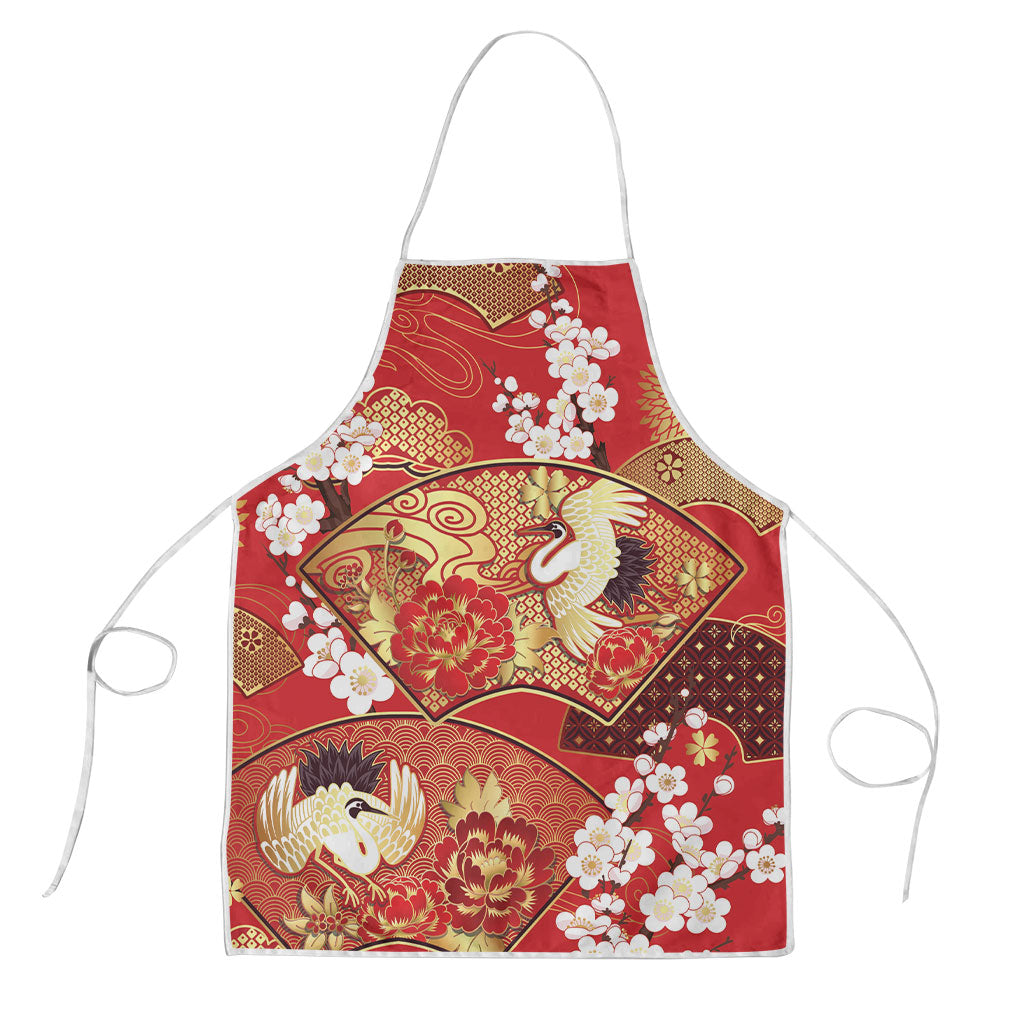 Chrysanthemum Sakura Cranes Japanese Culture Apron