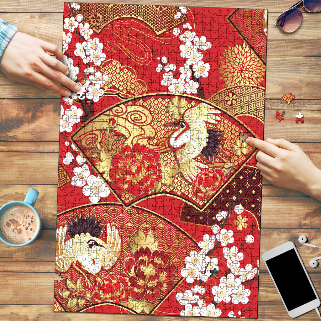 Chrysanthemum Sakura Cranes Japanese Culture Puzzle
