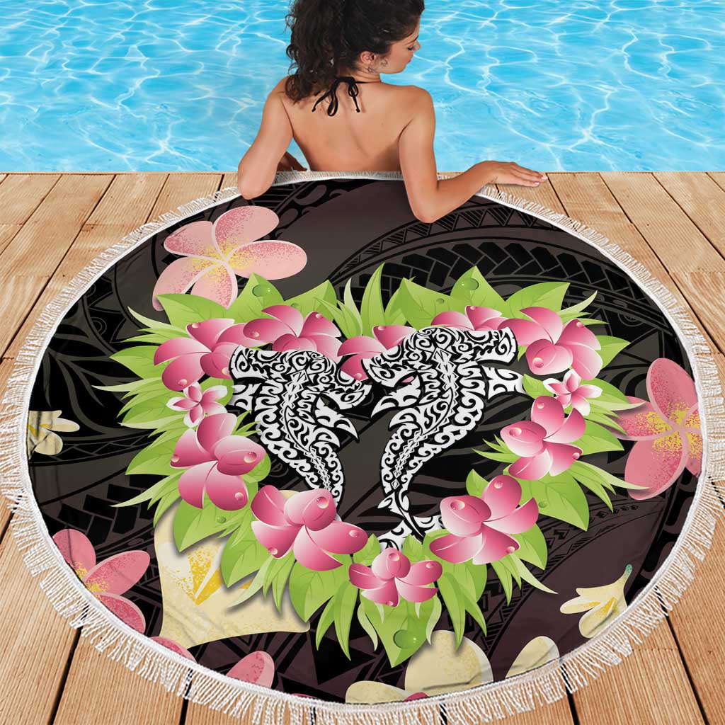 Polynesia Valentine's Day Beach Blanket Hammerhead Shark Plumeria With Polynesian Pattern