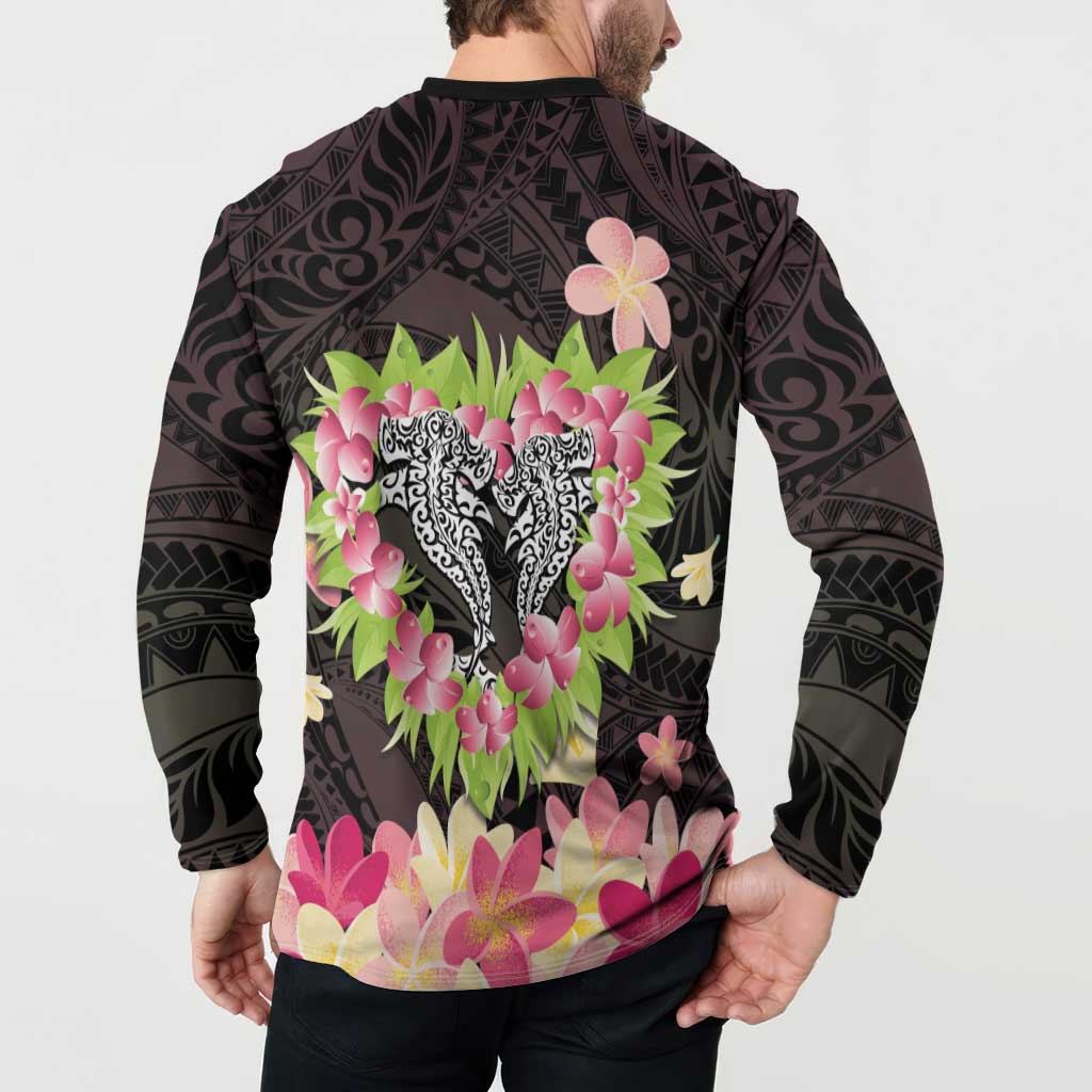 Polynesia Valentine's Day Button Sweatshirt Hammerhead Shark Plumeria With Polynesian Pattern
