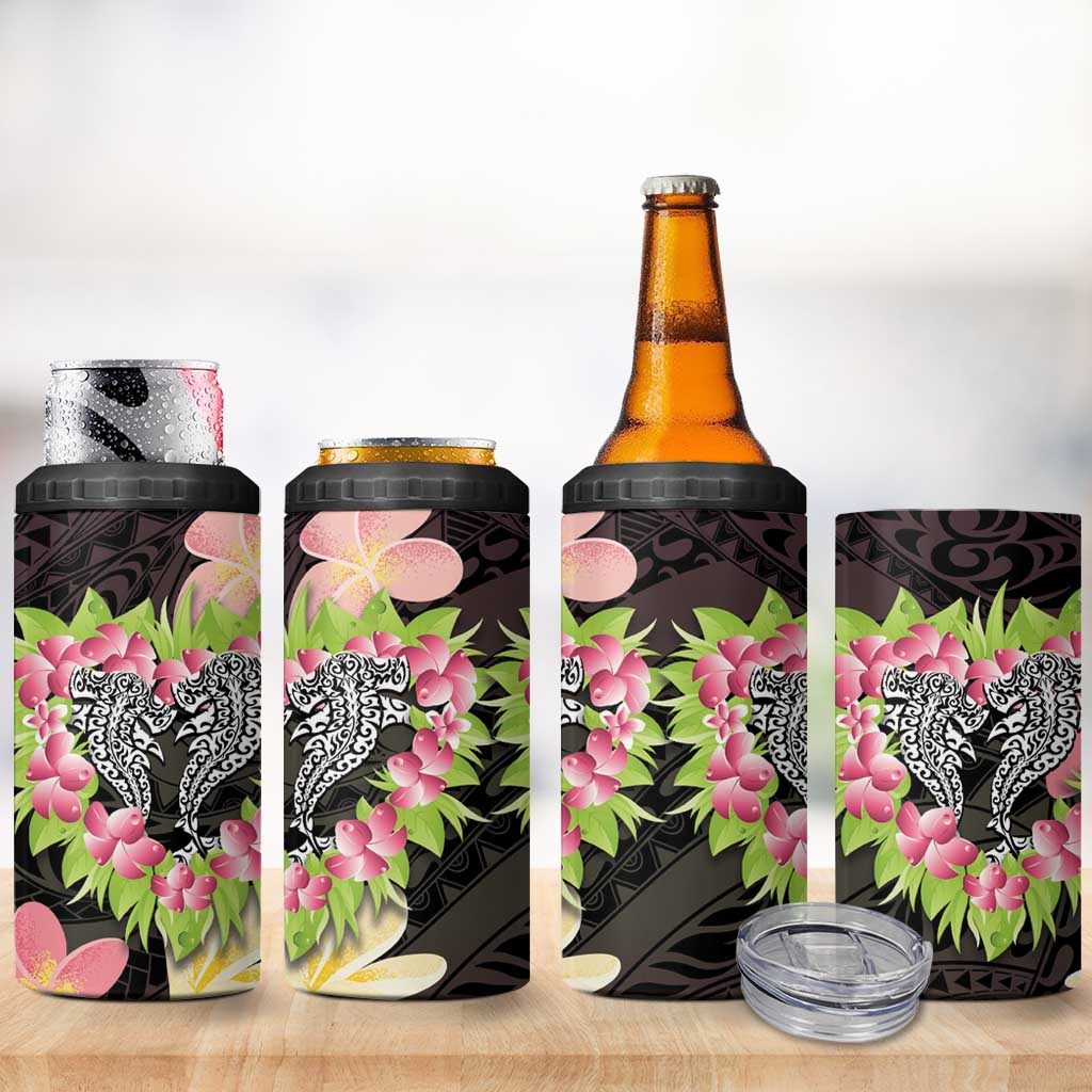 Polynesia Valentine's Day 4 in 1 Can Cooler Tumbler Hammerhead Shark Plumeria With Polynesian Pattern