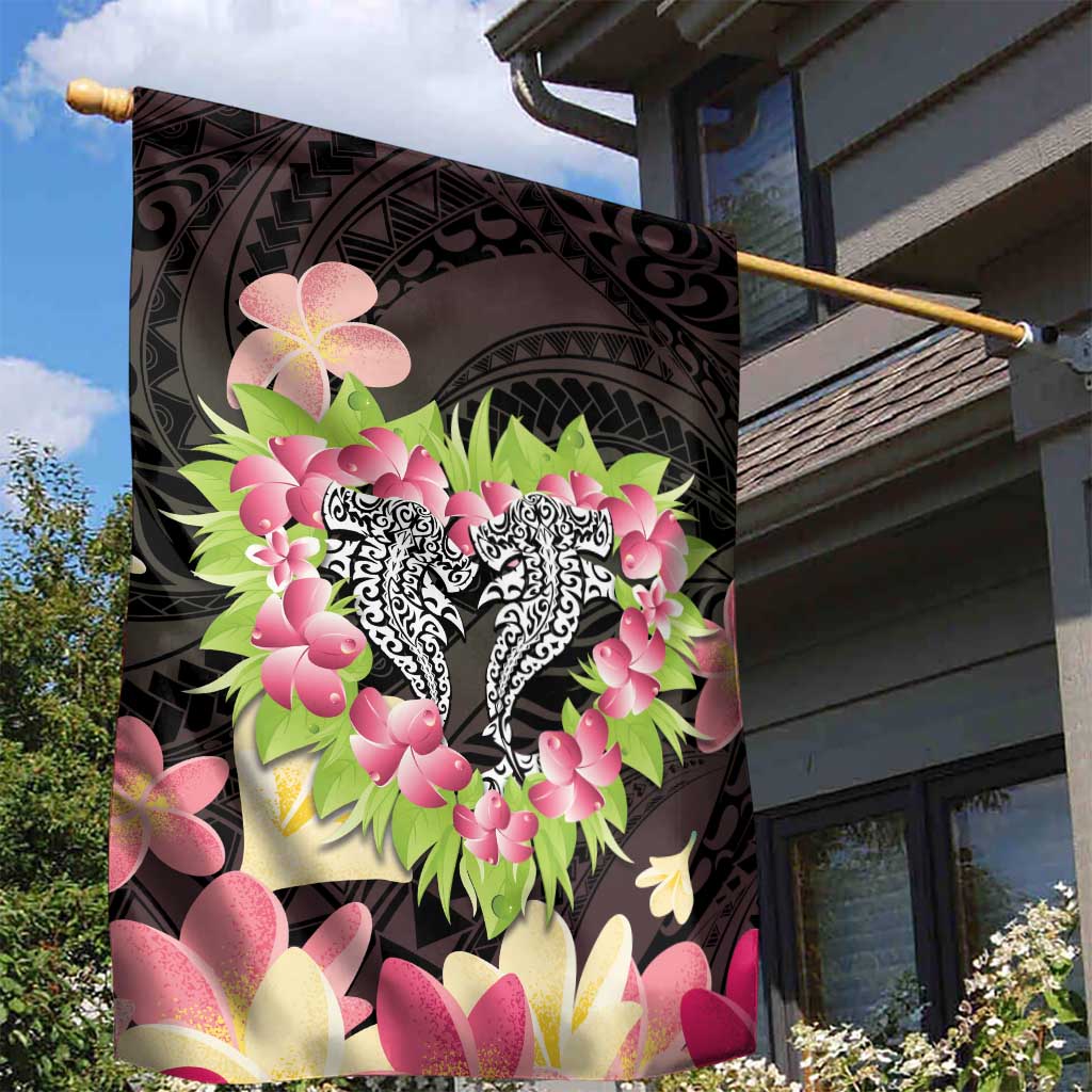 Polynesia Valentine's Day Garden Flag Hammerhead Shark Plumeria With Polynesian Pattern
