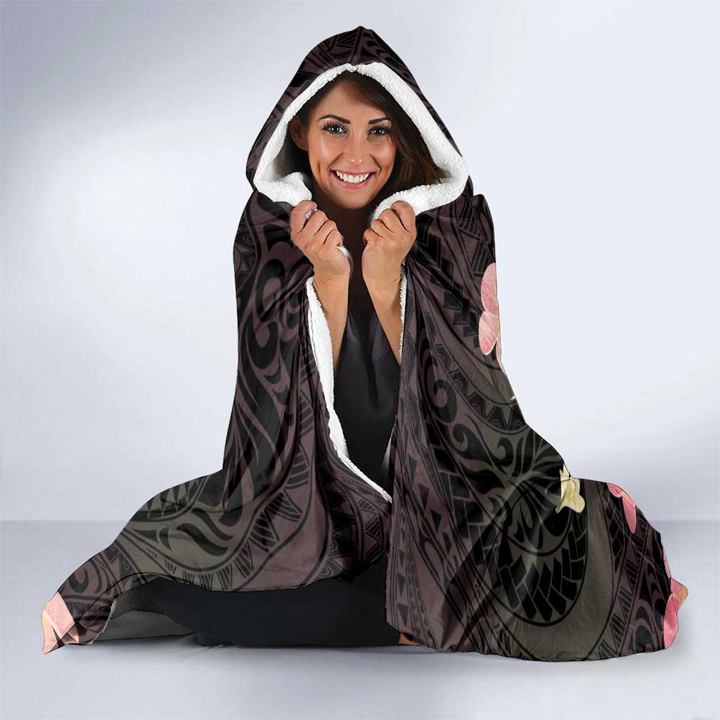 Polynesia Valentine's Day Hooded Blanket Hammerhead Shark Plumeria With Polynesian Pattern