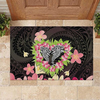 Polynesia Valentine's Day Rubber Doormat Hammerhead Shark Plumeria With Polynesian Pattern