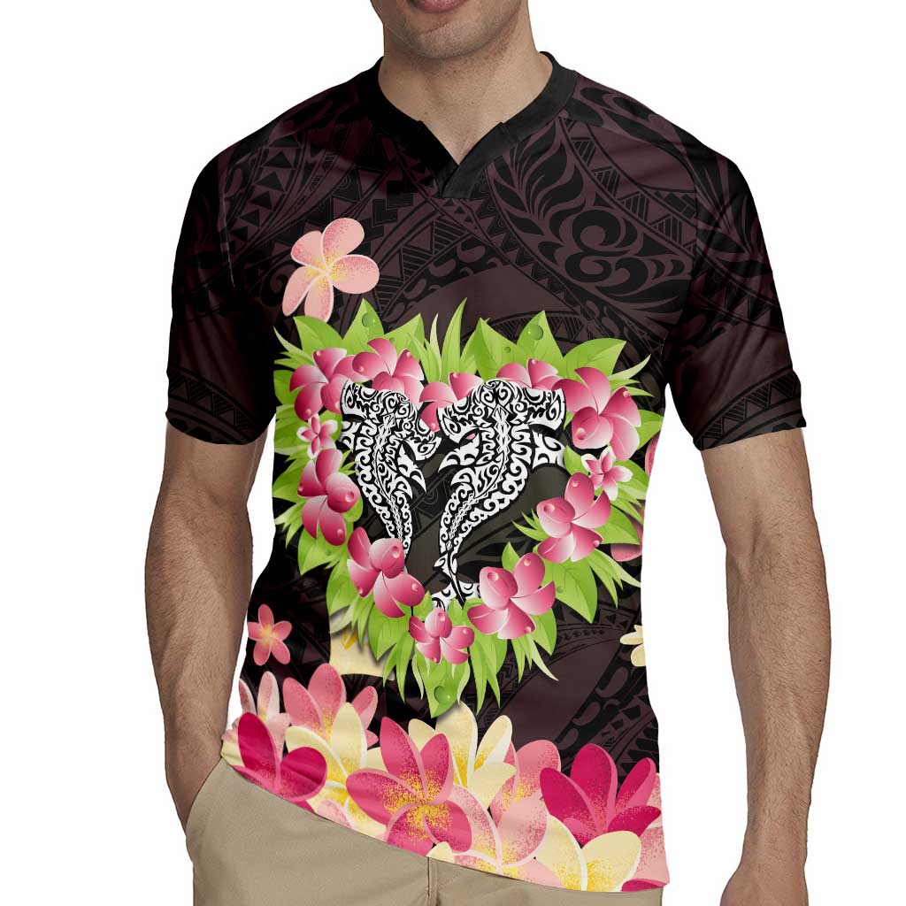 Polynesia Valentine's Day Rugby Jersey Hammerhead Shark Plumeria With Polynesian Pattern