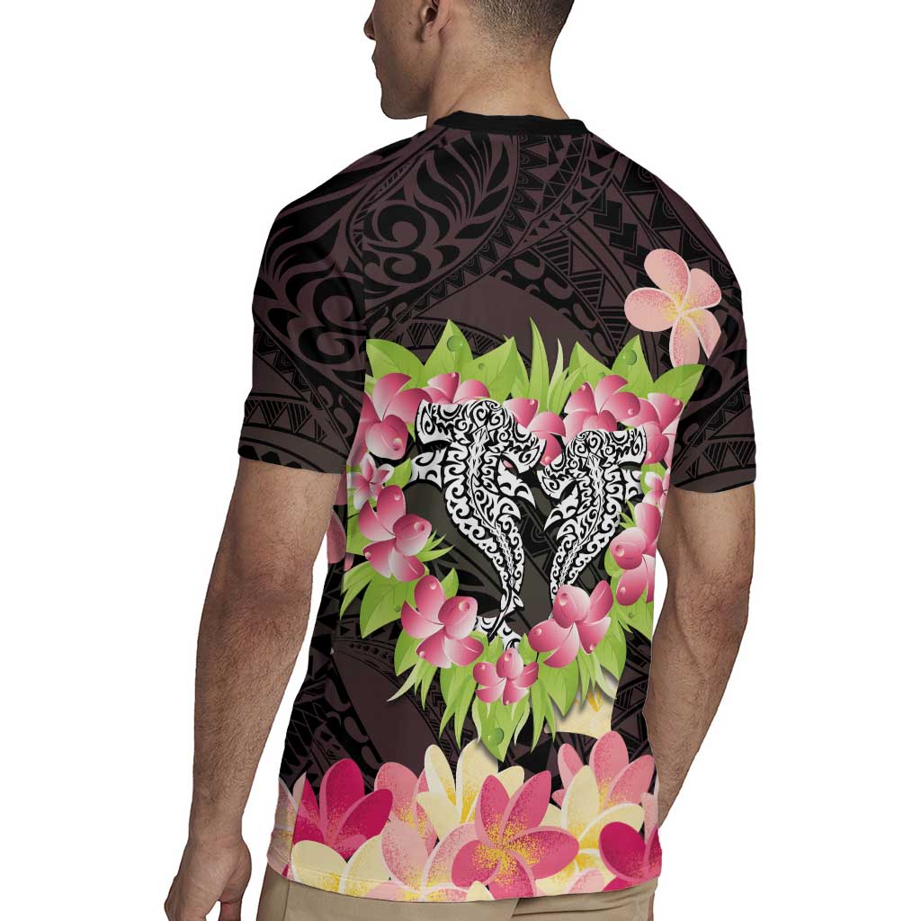 Polynesia Valentine's Day Rugby Jersey Hammerhead Shark Plumeria With Polynesian Pattern