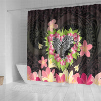 Polynesia Valentine's Day Shower Curtain Hammerhead Shark Plumeria With Polynesian Pattern
