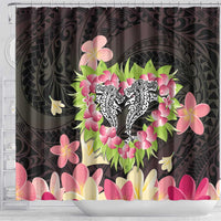 Polynesia Valentine's Day Shower Curtain Hammerhead Shark Plumeria With Polynesian Pattern
