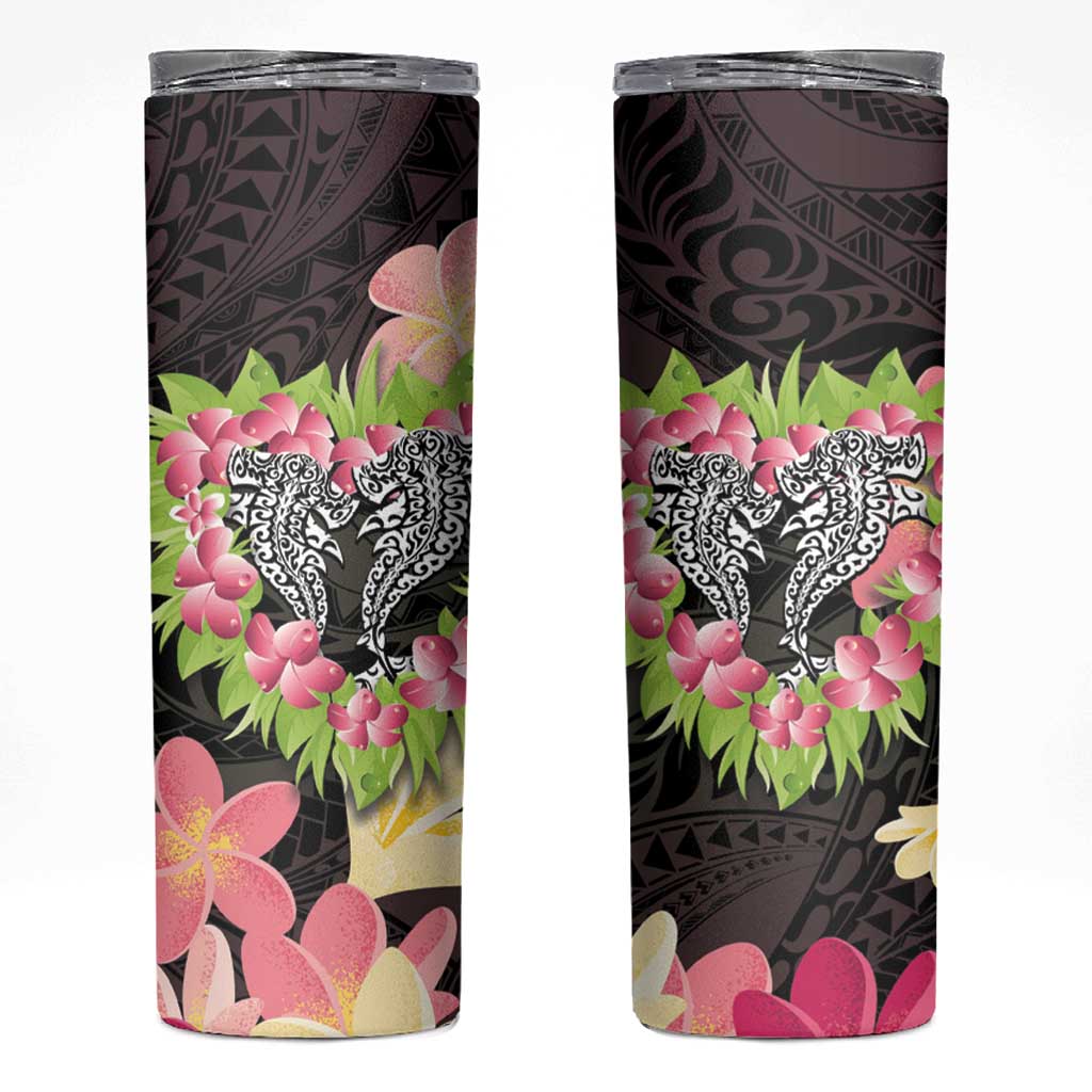 Polynesia Valentine's Day Skinny Tumbler Hammerhead Shark Plumeria With Polynesian Pattern